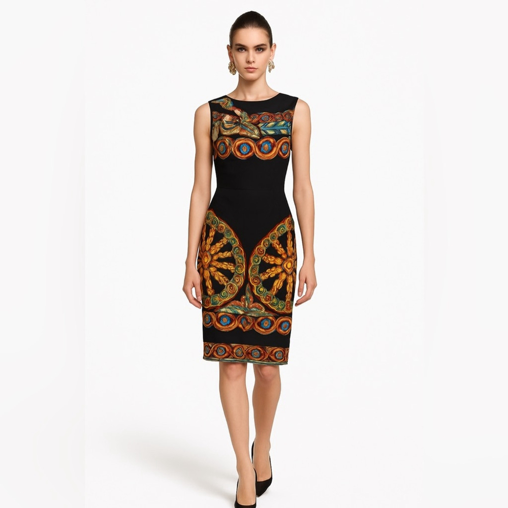 Dolce & Gabbana Black Multicolor Midi Dress printed